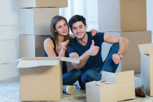 Student furniture and boxes prepared for summer storage